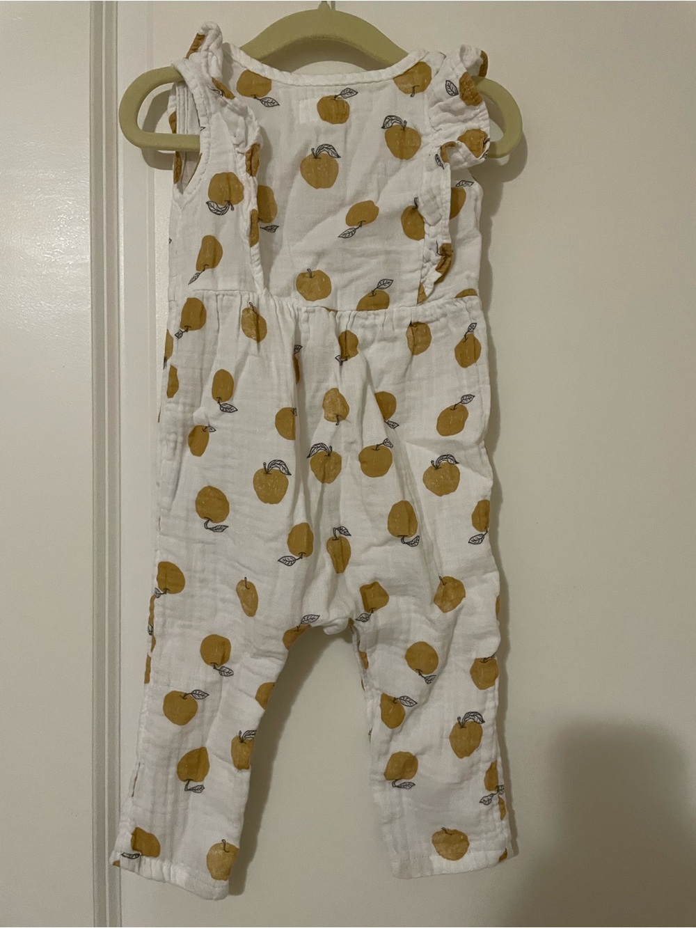 White & Mustard Apple Print Baby Romper